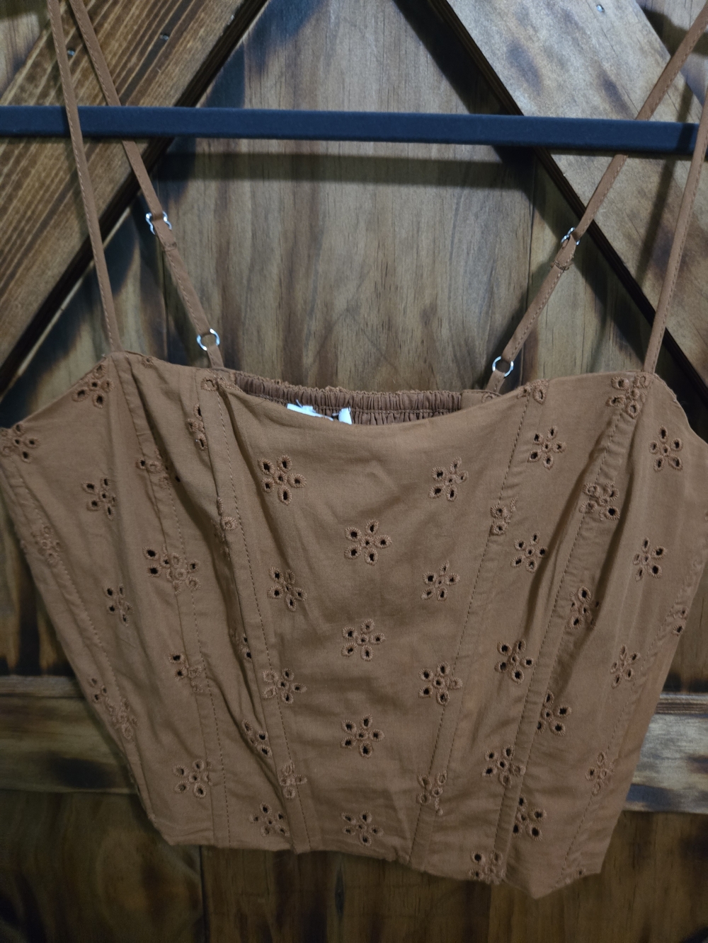 Jason Wu Brown Eyelet Cotton Spaghetti Strap Top